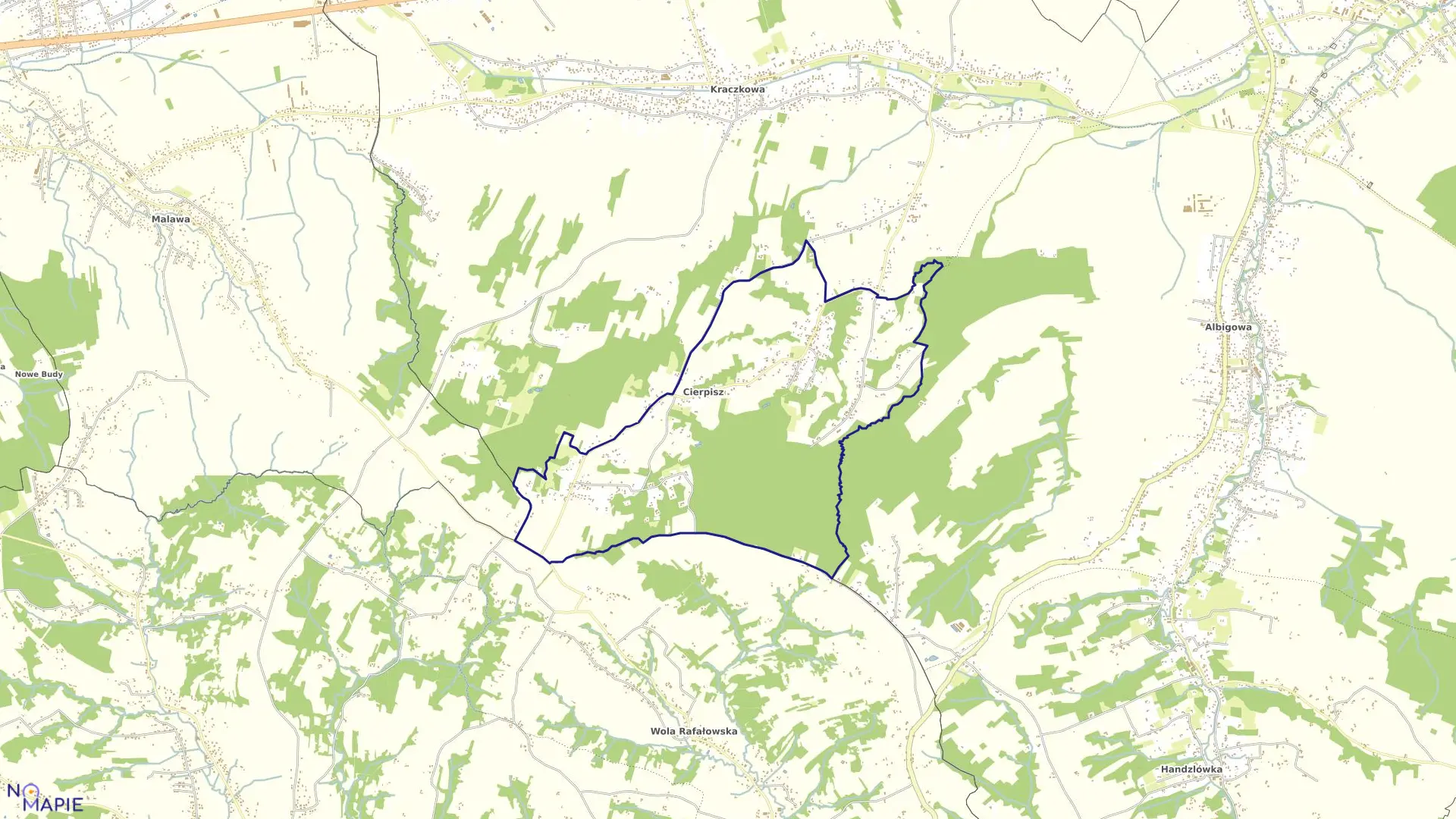 Mapa obrębu Cierpisz w gminie Łańcut