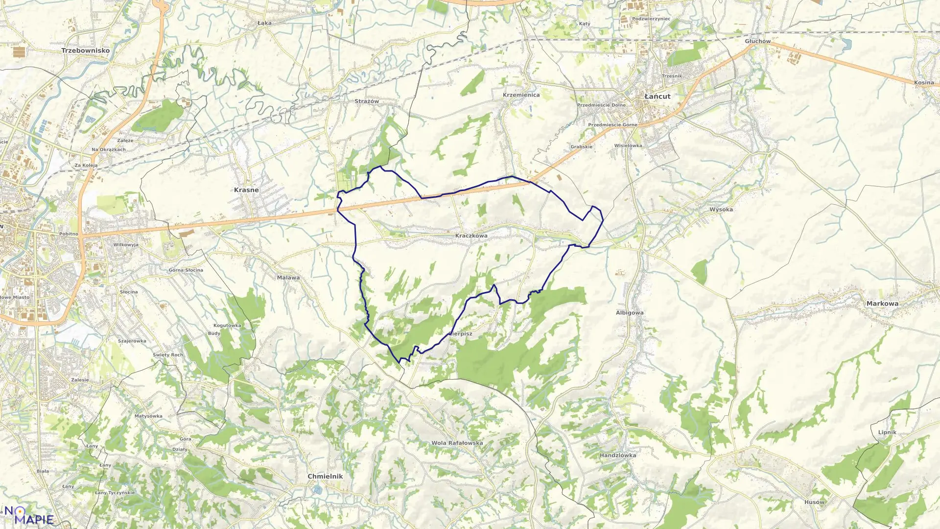 Mapa obrębu Kraczkowa w gminie Łańcut