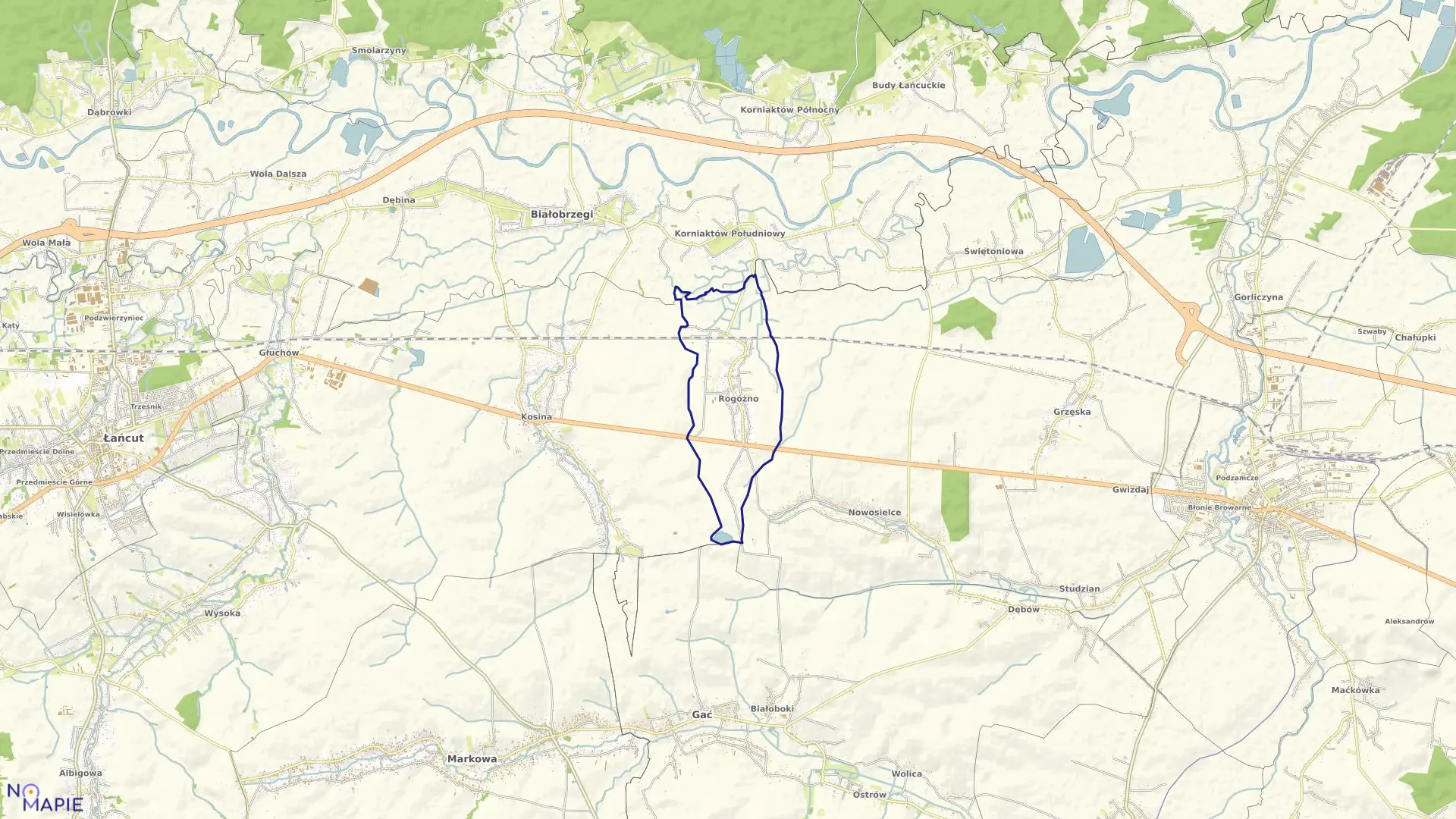 Mapa obrębu Rogóżno w gminie Łańcut