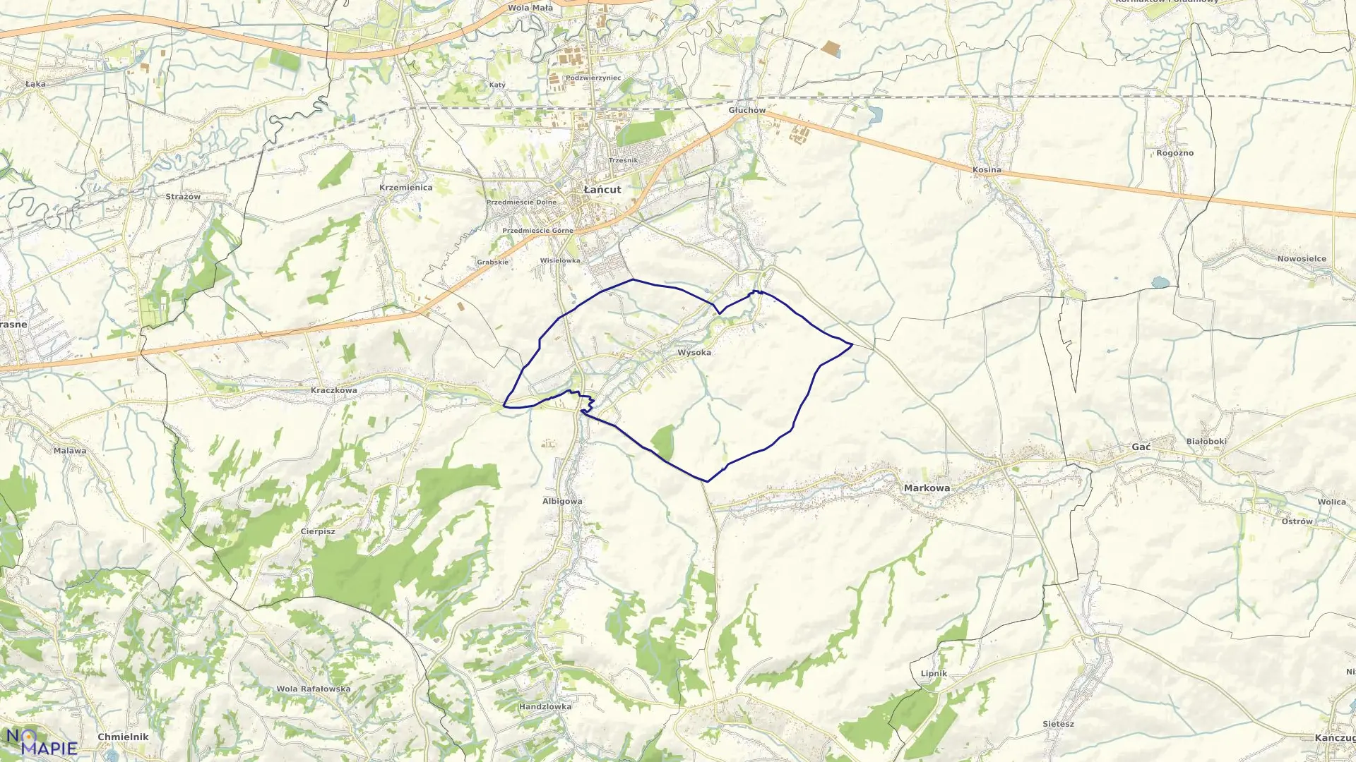 Mapa obrębu Wysoka w gminie Łańcut